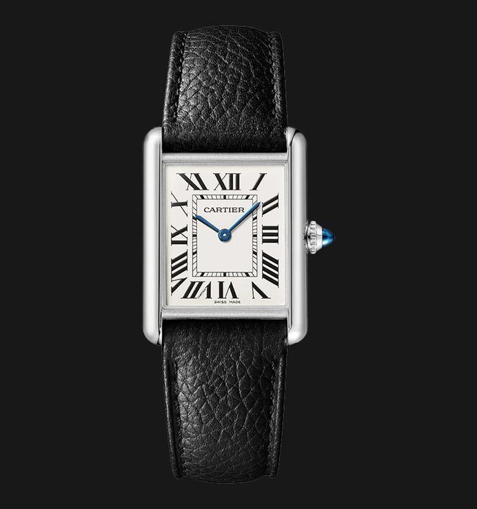 Cartier Tank Must WSTA0041 Ladies Silver Dial Black Grained Calfskin Leather Strap