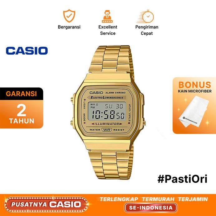 Casio General Retro A168WG-9WDF Digital Dial Gold Tone Stainless Steel Band