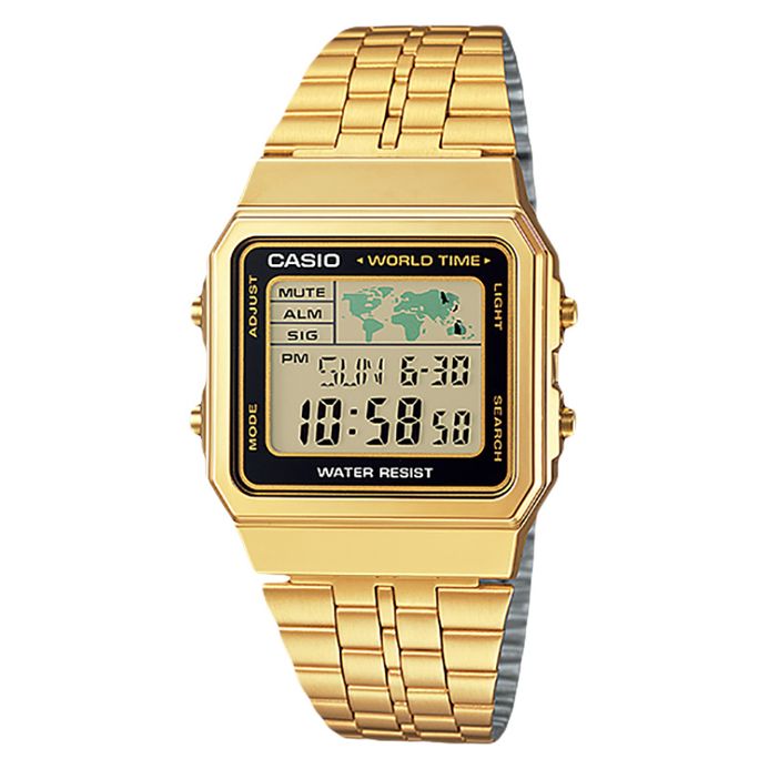 Casio General A500WGA-1DF World Time Digital Dial Gold Tone Stainless Steel  Band