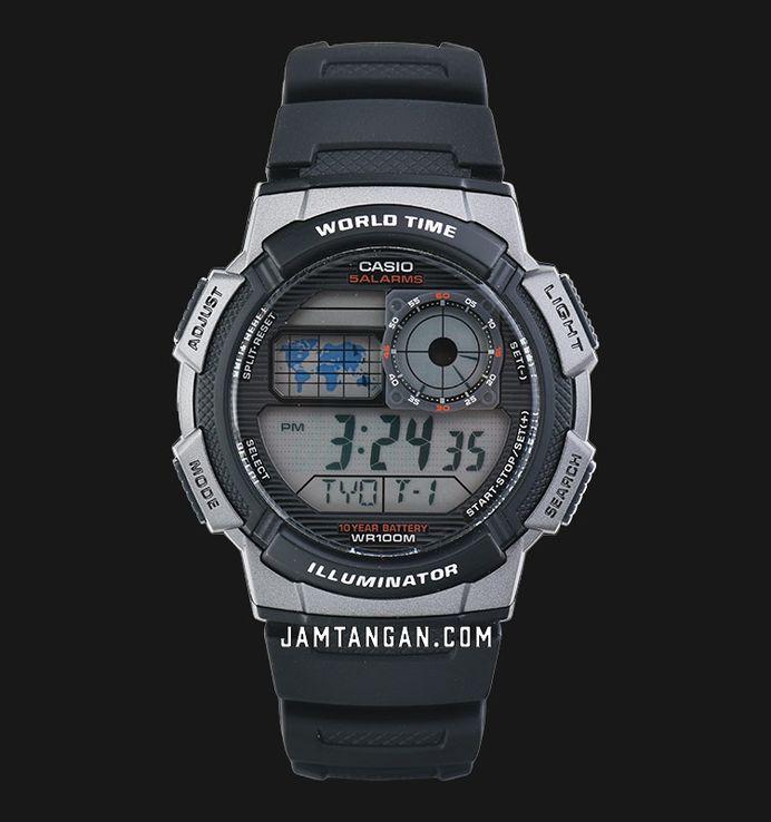 Casio General AE-1000W-1BVDF 10 Year Battery Life Digital Dial Black Resin Band