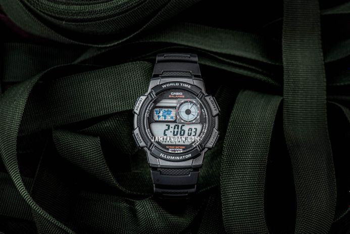 Casio General AE-1000W-1BVDF 10 Year Battery Life Digital Dial Black Resin Band