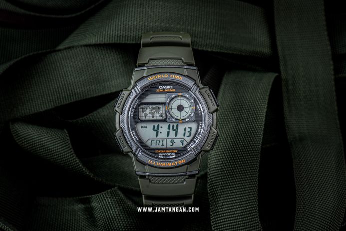 Casio General AE-1000W-3AVDF 10 Year Battery Water Resistance 100M Green Resin Band