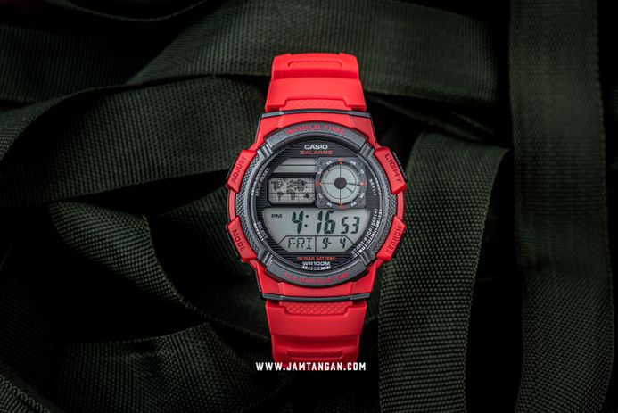 Casio General AE-1000W-4AVDF 10 Year Battery Life Digital Dial Red Resin Band