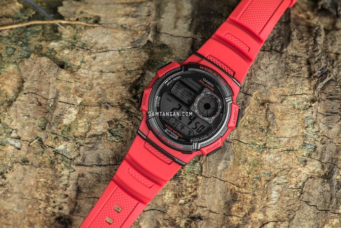 Casio General AE-1000W-4AVDF 10 Year Battery Life Digital Dial Red Resin Band