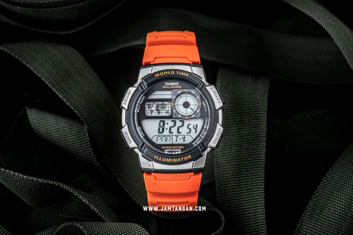 Casio General AE-1000W-4BVDF 10 Year Battery Water Resistance 100M Orange Resin Band