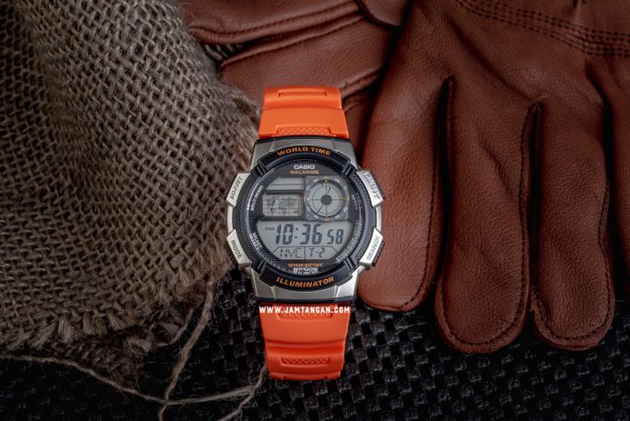 Casio General AE-1000W-4BVDF 10 Year Battery Water Resistance 100M Orange Resin Band