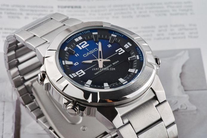 Casio General AMW-870DA-2A1 AMW-870DA-2A1VDF Men Analog-Digital Combination  Blue Dial Stainless Steel Band | JAMTANGAN.COM
