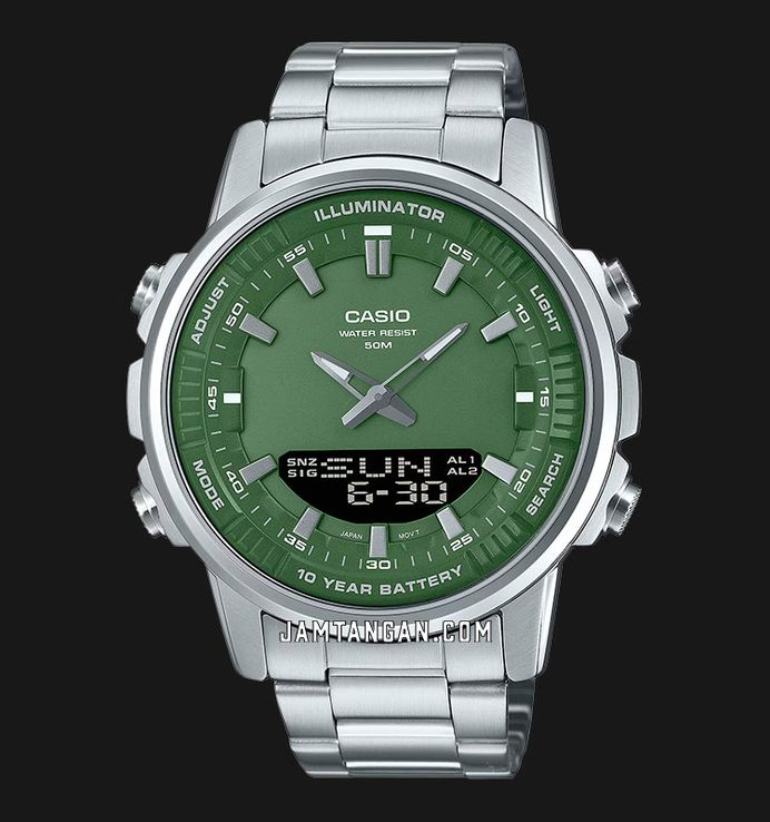 Casio Anadigi Stainless Steel Green Dial Watch AMW-880D-3AVDF
