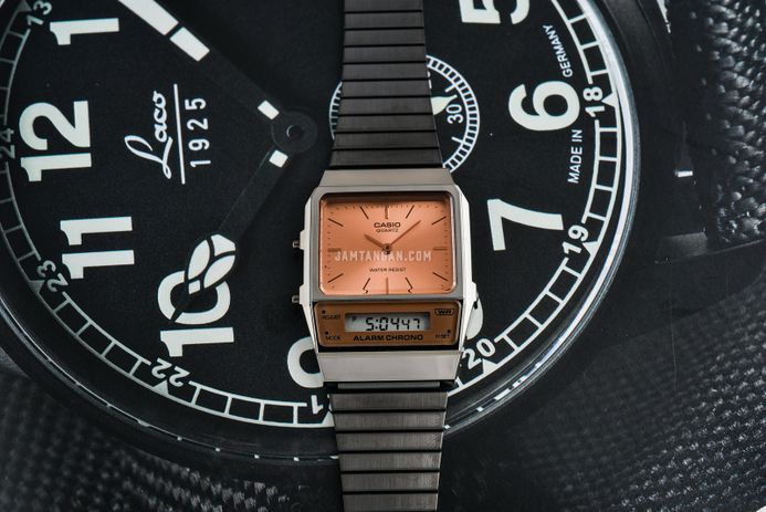 Casio General AQ-800ECGG-4ADF Vintage Orange Digital Analog Dial Gunmetal Stainless Steel Band