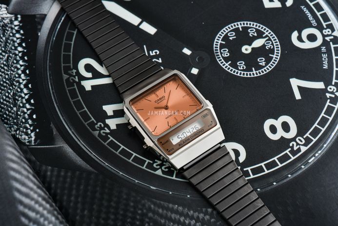 Casio General AQ-800ECGG-4ADF Vintage Orange Digital Analog Dial Gunmetal Stainless Steel Band