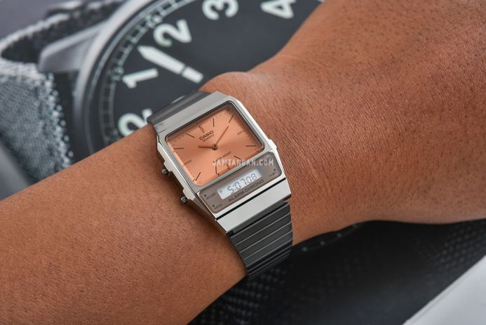Casio General AQ-800ECGG-4ADF Vintage Orange Digital Analog Dial Gunmetal Stainless Steel Band