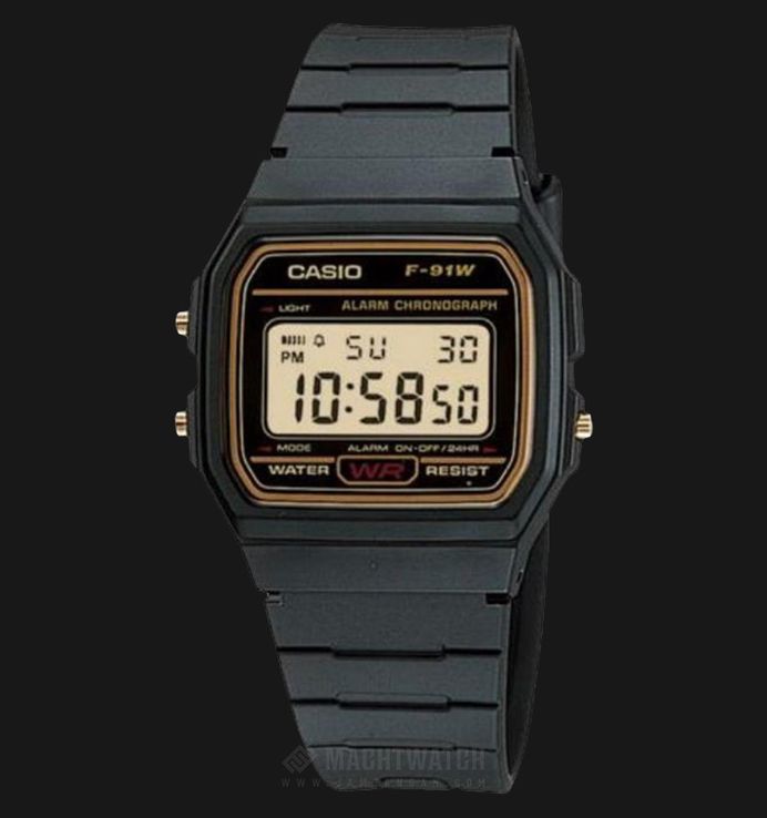 Casio General F-91WG-9QDF Orange Digital Dial Black Resin Band