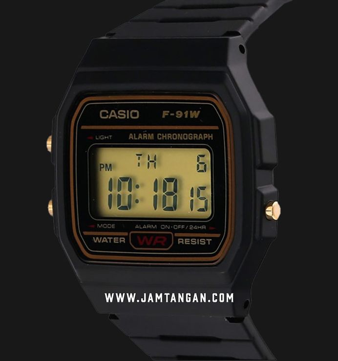 Casio General F-91WG-9QDF Orange Digital Dial Black Resin Band