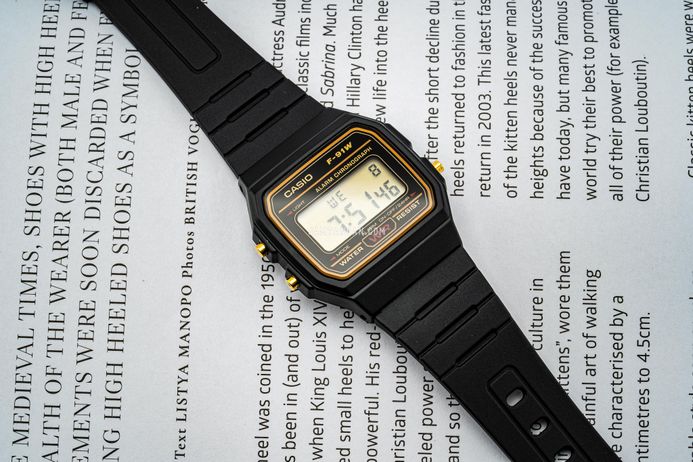 Casio General F-91WG-9QDF Orange Digital Dial Black Resin Band