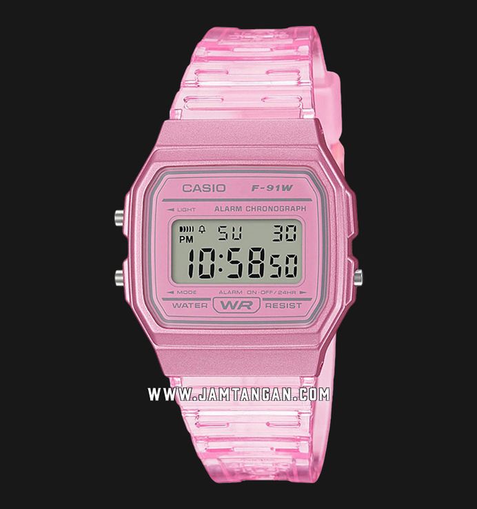 Casio General F-91WS-4DF Digital Dial Light Pink Clear Rubber Band