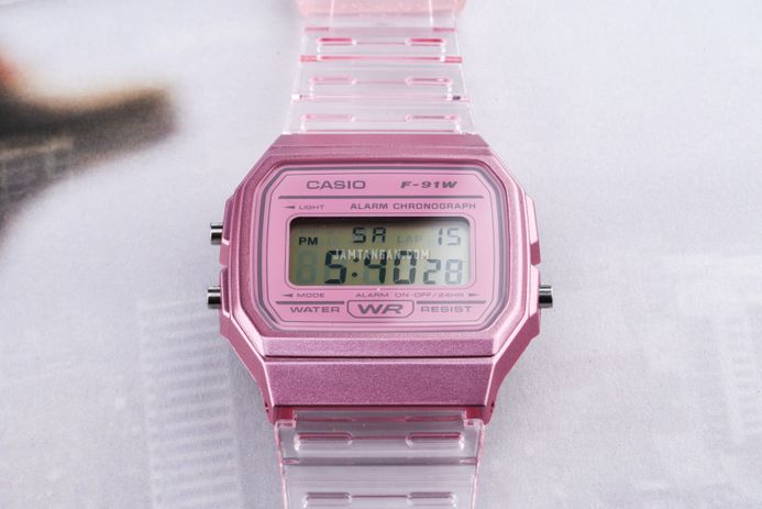 Casio General F-91WS-4DF Digital Dial Light Pink Clear Rubber Band