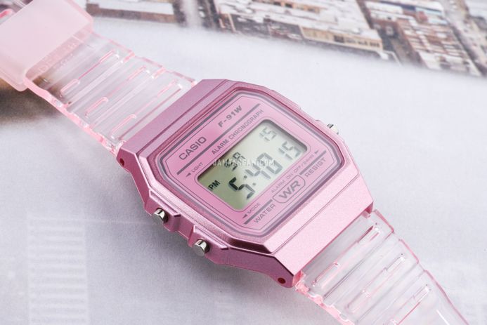 Casio General F-91WS-4DF Digital Dial Light Pink Clear Rubber Band