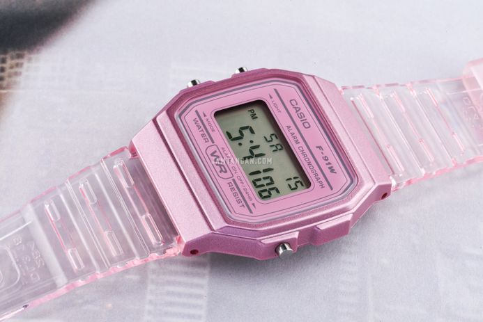 Casio General F-91WS-4DF Digital Dial Light Pink Clear Rubber Band