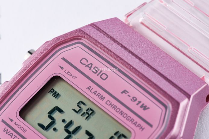 Casio General F-91WS-4DF Digital Dial Light Pink Clear Rubber Band