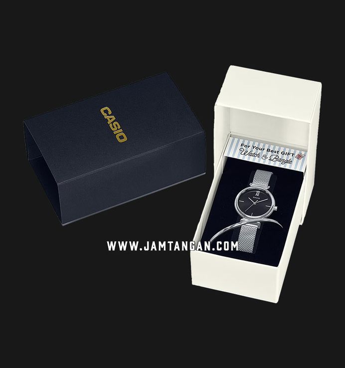 Casio General LTP-2023VM-1CDR Black Dial Mesh Band + Bangle
