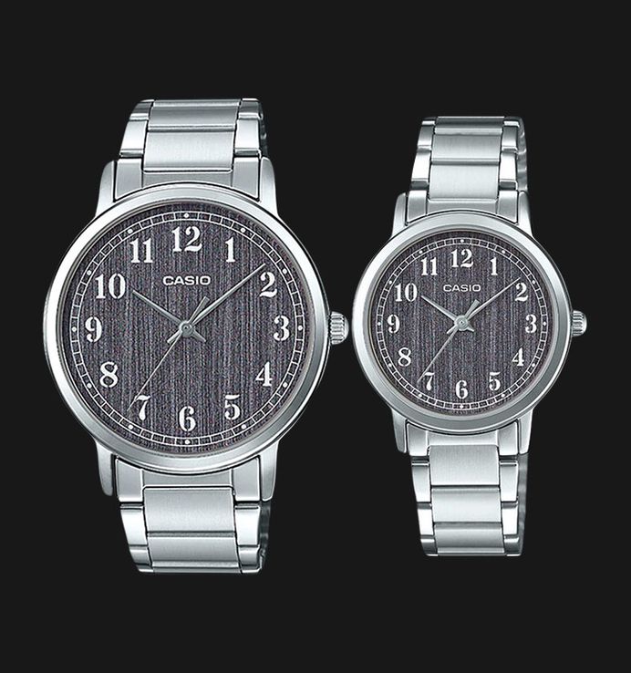 Casio General LTP-E145D-1BDF_MTP-E145D-1BDF Couple Grey Dial Stainless Steel Band