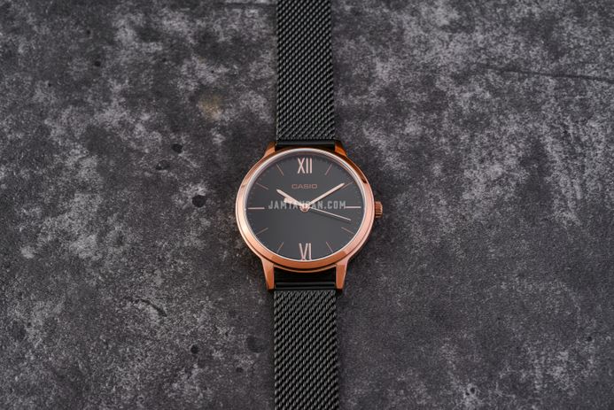 Casio General LTP-E157MRB-1BDF Ladies Black Dial Black Mesh Band