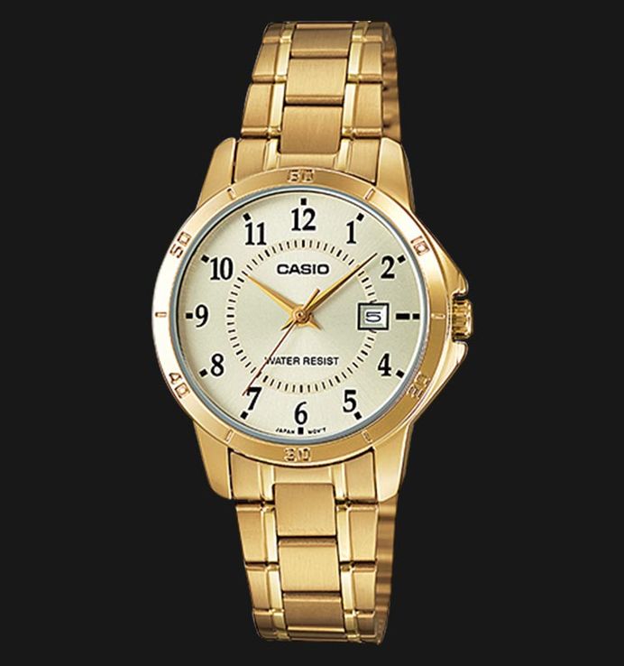 Casio General LTP-V004G-9BUDF Ladies Yellow Dial Golden Ion-Plated Stainless Steel Band