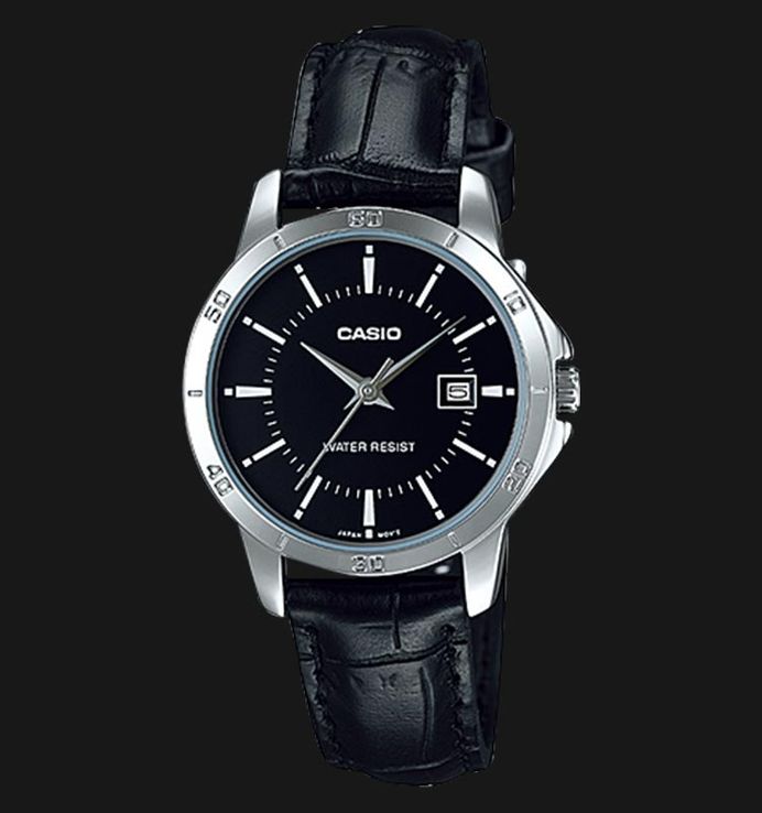 Casio LTP-V004L-1AUDF Ladies Black Dial Black Leather Band