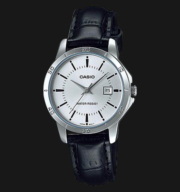 Casio General LTP-V004L-7AUDF Ladies Silver Dial Black Leather Band