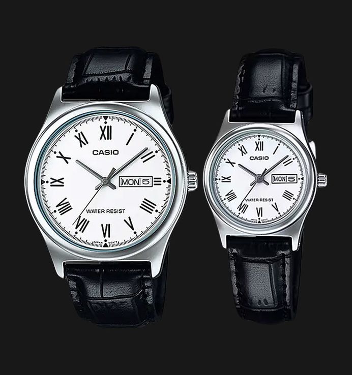 Casio General LTP-V006L-7BUDF_MTP-V006L-7BUDF Couple White Dial Black Leather Band
