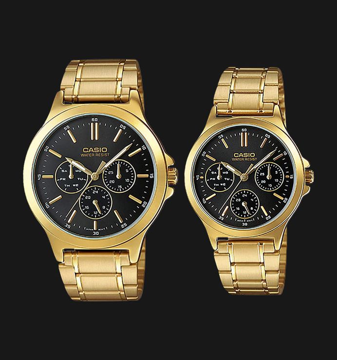 Casio General LTP-V300G-1AUDF_MTP-V300G-1AUDF Black Dial Gold Stainless Steel Band