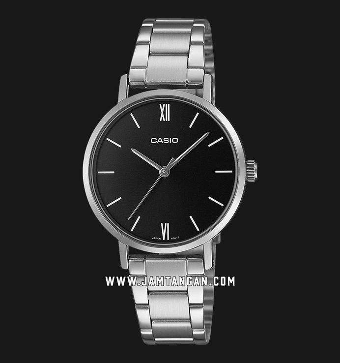 Casio General LTP-VT02D-1AUDF Ladies Black Dial Stainless Steel Strap
