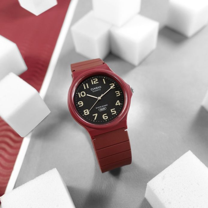 Casio Standard MQ-24UC-4BDF Black Dial Matte Red Resin Band