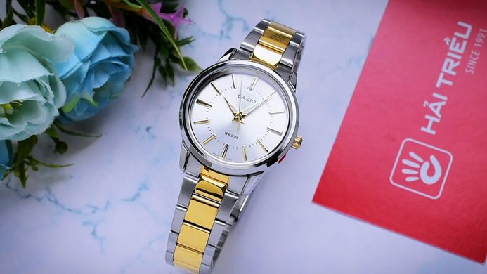 Casio General LTP-1303SG-7AVDF_MTP-1303SG-7AVDF Couple Silver Dial Dual Tone Stainless Steel Band