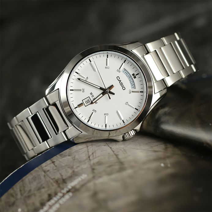 Casio General MTP-1370D-7A3 MTP-1370D-7A3VDF Enticer Men White Dial  Stainless Steel Band | JAMTANGAN.COM