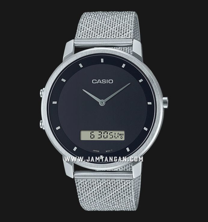 Casio General MTP-B200M-1EDF Dress Men Black Digital Analog Dial Mesh Band