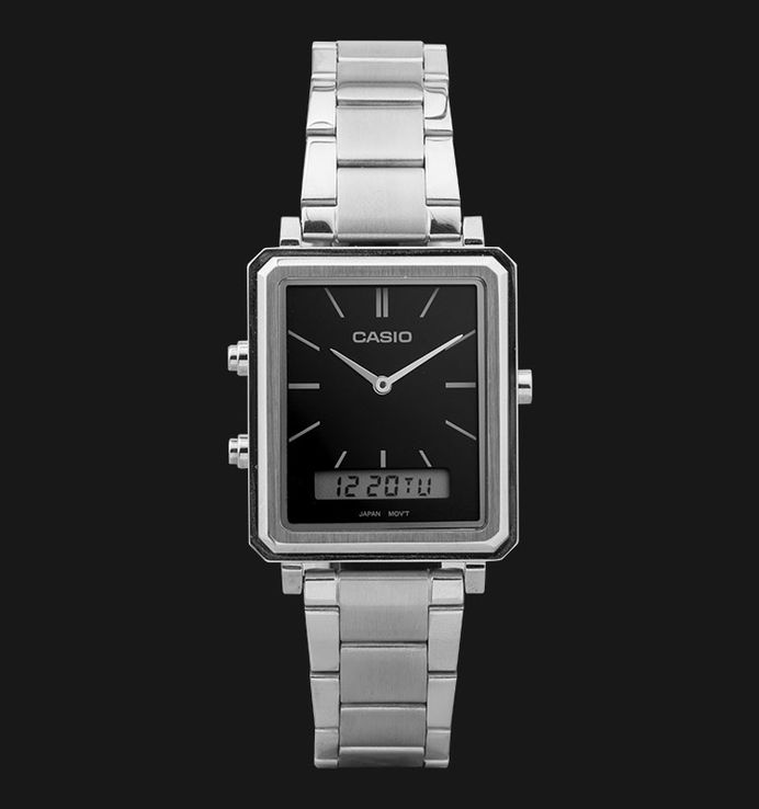 Casio General MTP-B205D-1EDF Men Black Digital Analog Dial Silver Stainless Steel Band