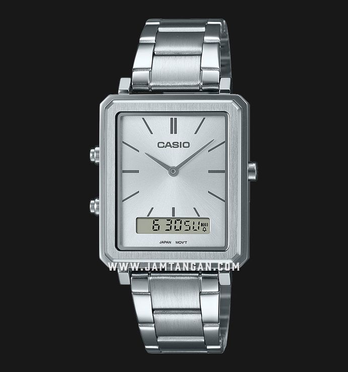 Casio General MTP-B205D-7EDF Men Silver Digital Analog Dial Stainless Steel Band