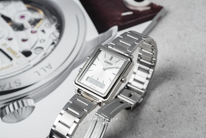 Casio General MTP-B205D-7EDF Men Silver Digital Analog Dial Stainless Steel Band
