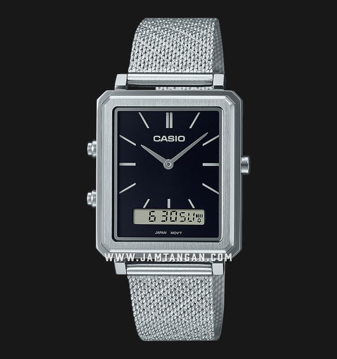 Casio General MTP-B205M-1EDF Men Black Digital Analog Dial Silver Mesh Band