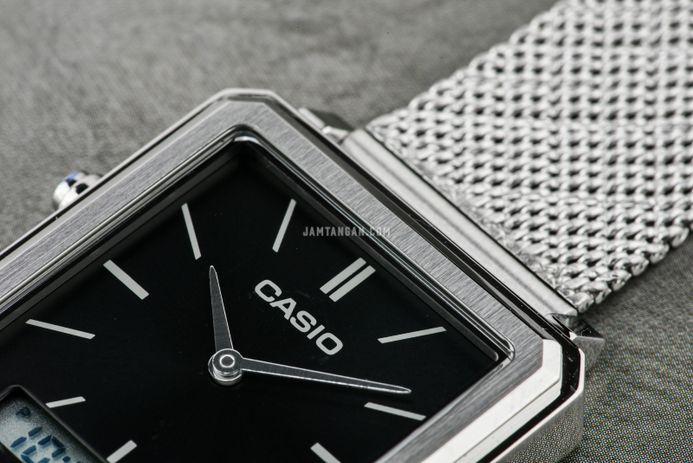 Casio General MTP-B205M-1EDF Men Black Digital Analog Dial Silver Mesh Band