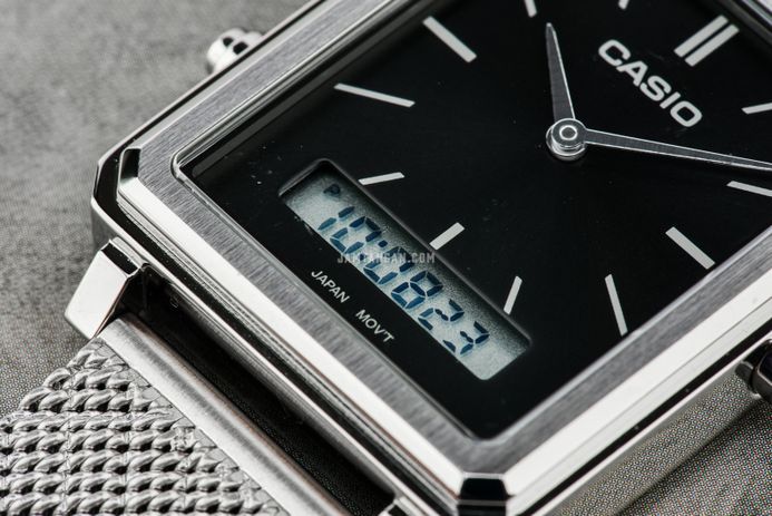 Casio General MTP-B205M-1EDF Men Black Digital Analog Dial Silver Mesh Band