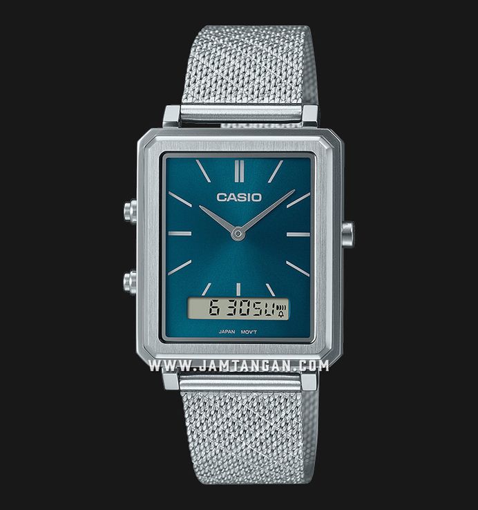Casio General MTP-B205M-3EDF Men Green Digital Analog Dial Mesh Band