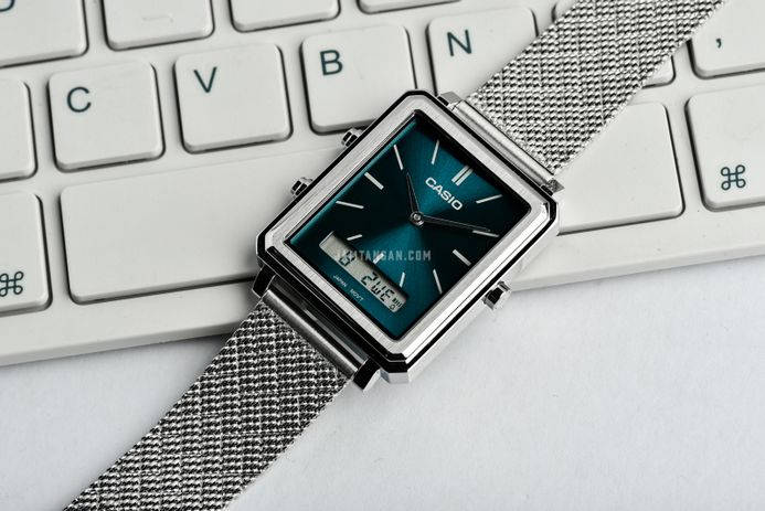 Casio General MTP-B205M-3EDF Men Green Digital Analog Dial Mesh Band
