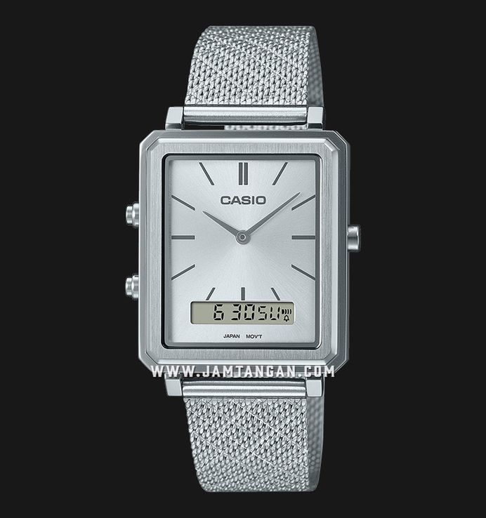 Casio General MTP-B205M-7EDF Men Silver Digital Analog Dial Silver Mesh Band