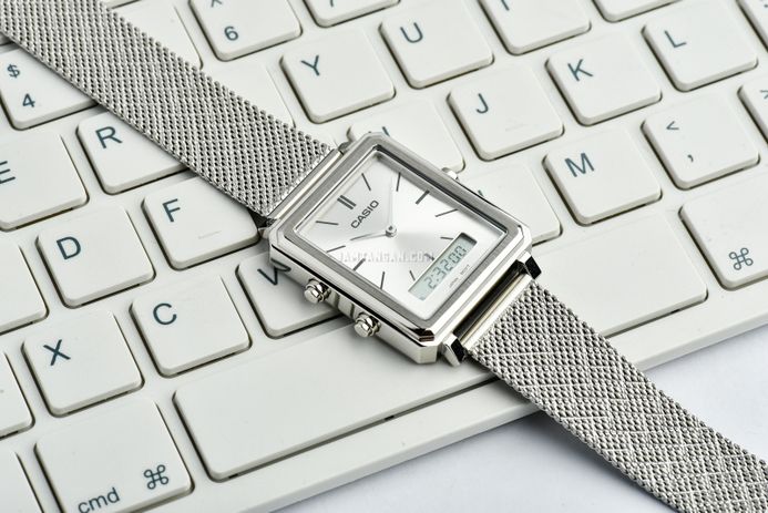 Casio General MTP-B205M-7EDF Men Silver Digital Analog Dial Silver Mesh Band