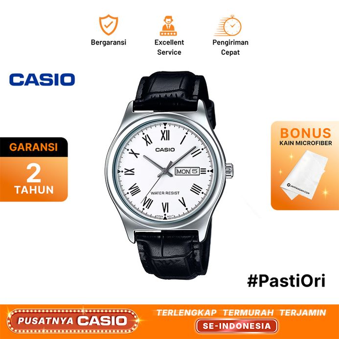 Reloj Casio Cuero Análogo Mtp-v006gl-7budf Hombre Color De La Correa Cafe Color Del Fondo Blanco