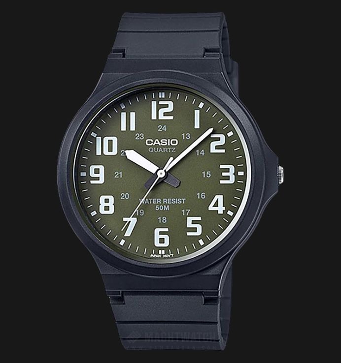 Casio General MW-240-3BVDF Green Dial Black Resin Band
