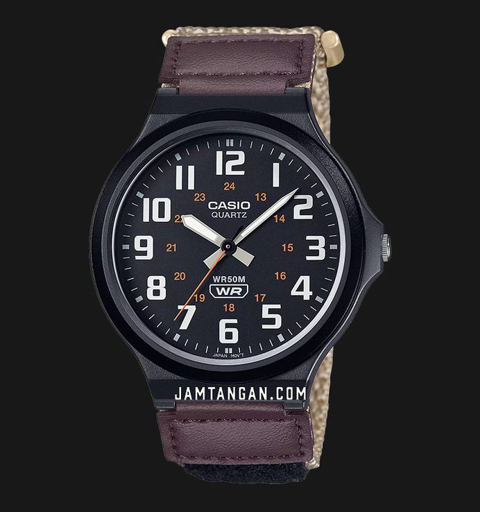Casio General MW-240B-5BVDF Black Dial Beige Cloth Band