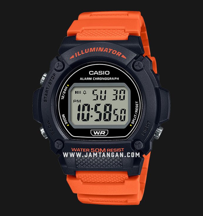 Casio General W-219H-4AVDF Digital Dial Orange Resin Strap